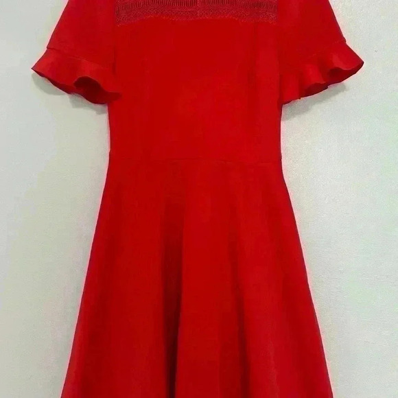 102. Ted Baker London Red Dress ruffled sleeve size 1 - Picture 5 of 10